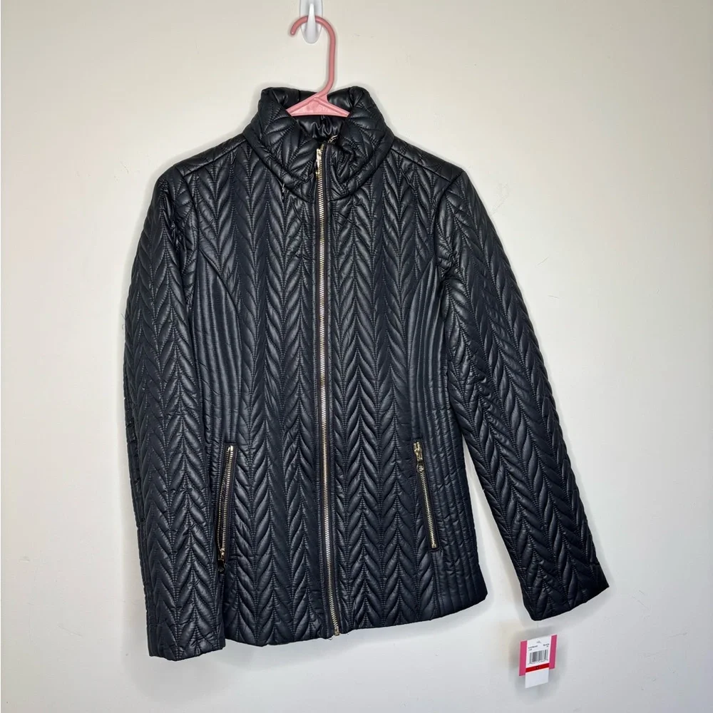 Kate Spade New York Black Quilted Jacket Water Resistant XS Fall Winter‎ NWT